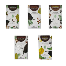 Load image into Gallery viewer, 法國 Neo Gourmets 高級朱古力五合一套裝 高級剛果70%榛子黑朱古力 + 高級厄瓜多爾50%牛奶咖啡朱古力 + 高級多米尼加70%黑朱古力 + 高級烏干達70%香蕉黑朱古力 + 高級馬達加斯加70%可可碎黑朱古力 70g - Club France Hong Kong